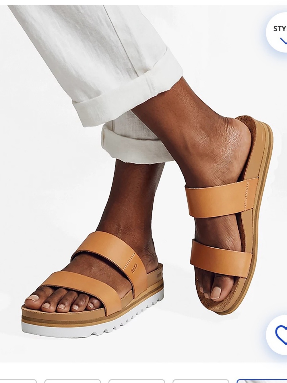 Reef Cushion Vista Hi Platform Slide Sandals Tan Brown Vegan Leather Women’s 7